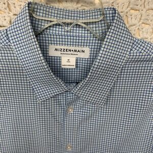 Mizzen+Main Trim Shirt Mens M Blue Check Performance Wear Long Sleeve Button Up